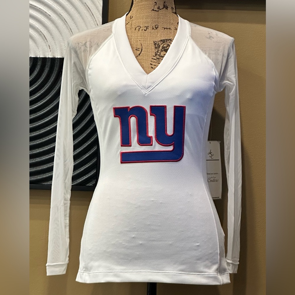 NWT NEW YORK GIANTS All Sport Couture Sheer Sleeve Open Back Top~Shelf Bra~Small